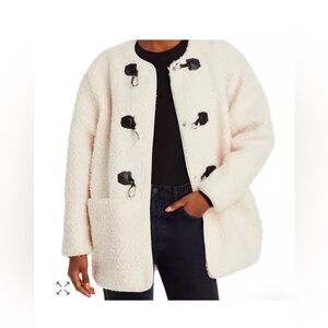 NWT Avec Les Filles Cream Teddy Jacket with Black Toggles